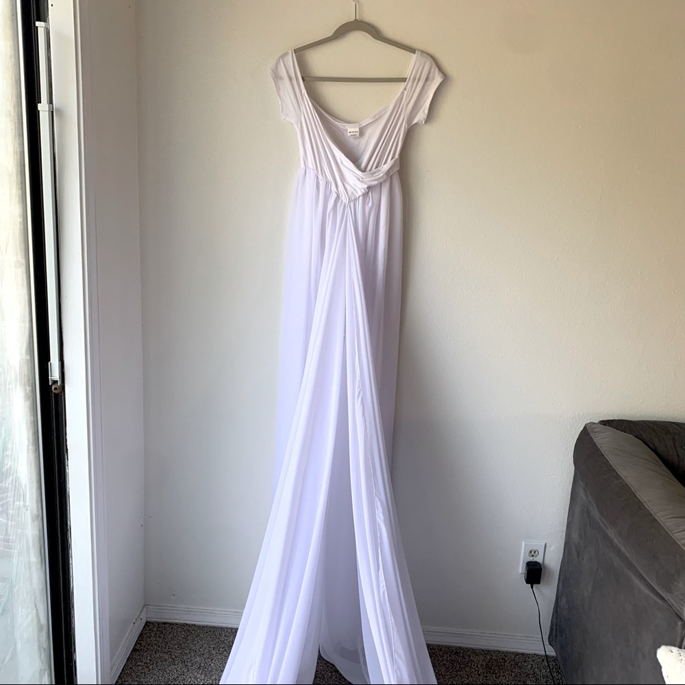 White Maternity Dress - Body Suit - Tulle Train